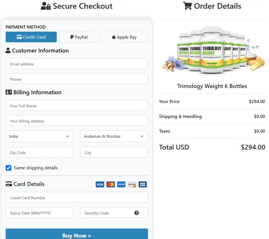 Trimology secure payment with encrypted checkout, safe online ordering